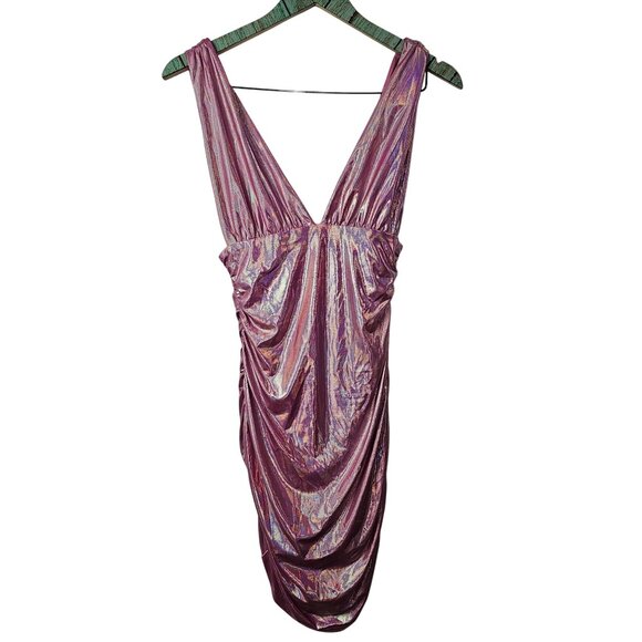 Superdown Kerrie Deep V Irredescent Ruched Mini Bodycon Dress, SOLD OUT, NWOT, S - Picture 5 of 11